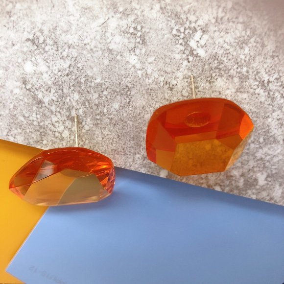 NEW Orange Irregular Geometric Polygon Earrings - Picture 4 of 5